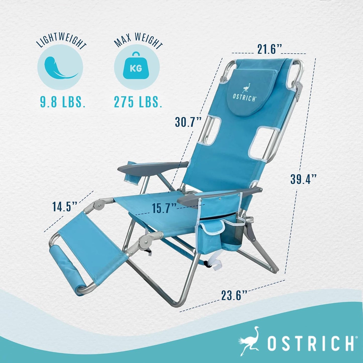 Sedia da spiaggia reclinabile portatile 3 in 1 con borsa termica