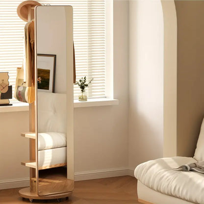 F✨ Miroir sur Pied en Bois Massif – Pivotant avec Porte-Manteau ! 🪞