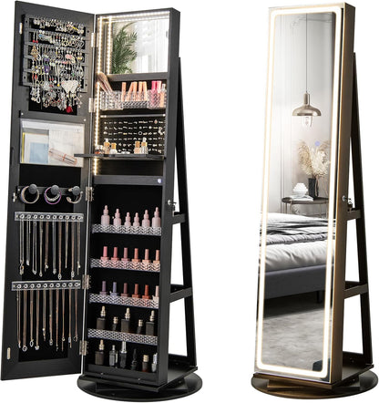 Q Armoire à bijoux avec miroir pleine longueur et lumières LED réglables