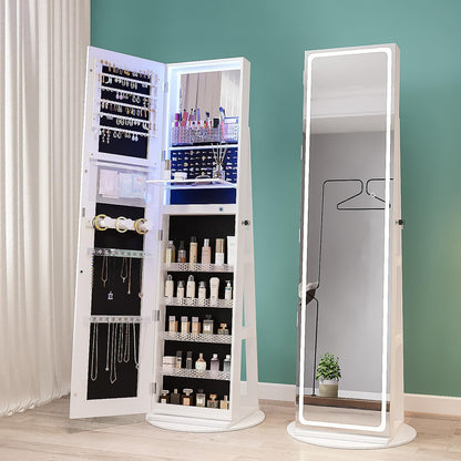 FR Armoire à bijoux avec miroir pleine longueur et lumières LED réglables