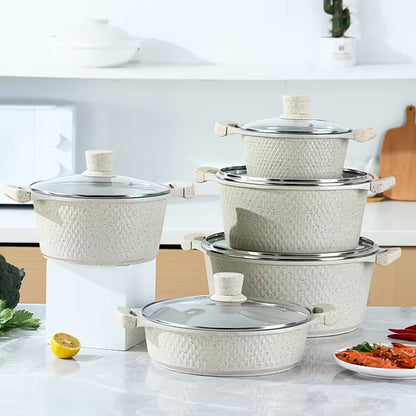Ensemble d'ustensiles de cuisine avec casserole et poêle revêtues de pierre Maifan