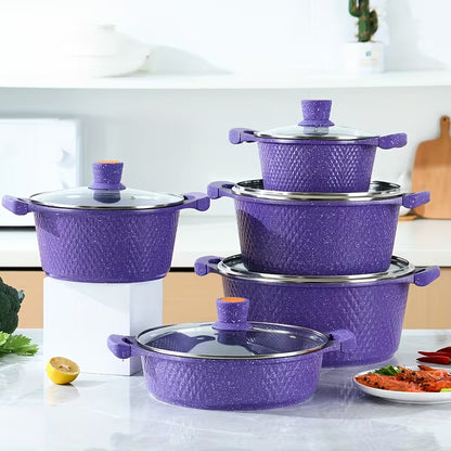 Ensemble d'ustensiles de cuisine avec casserole et poêle revêtues de pierre Maifan