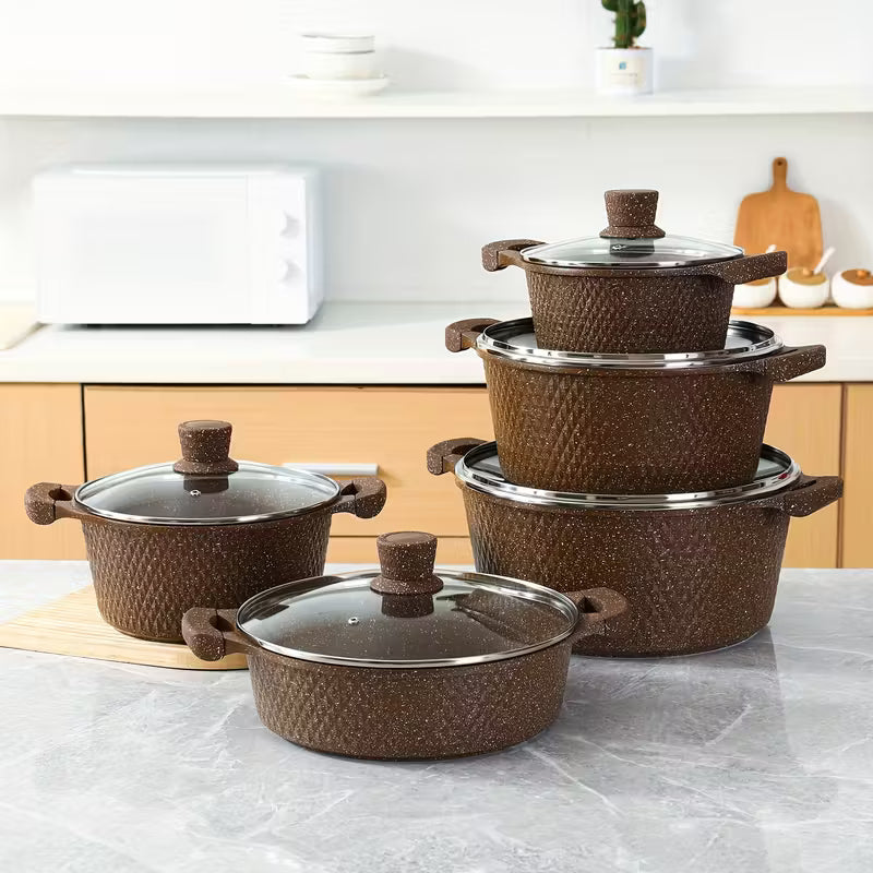 Ensemble d'ustensiles de cuisine avec casserole et poêle revêtues de pierre Maifan