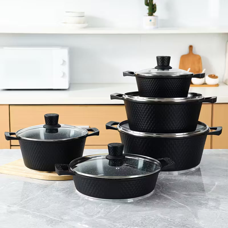 Ensemble d'ustensiles de cuisine avec casserole et poêle revêtues de pierre Maifan