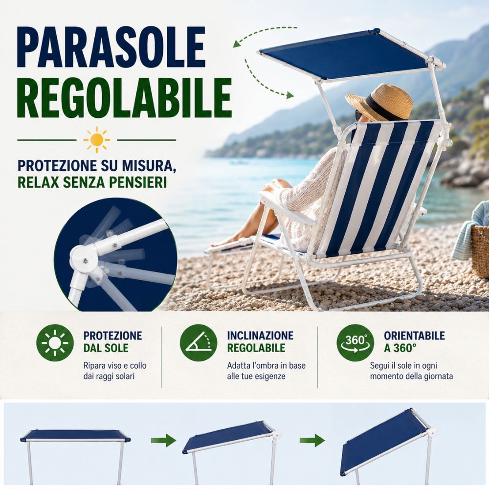 Sedia Reclinabile Pieghevole con Visiera Parasole e Poggiagambe 🏖️☀️