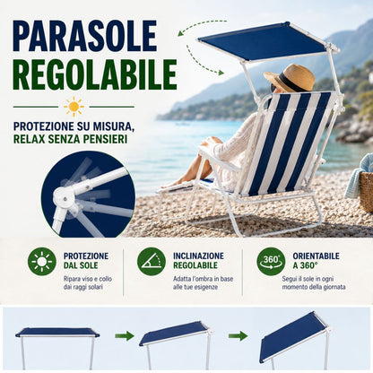 Sedia Reclinabile Pieghevole con Visiera Parasole e Poggiagambe 🏖️☀️