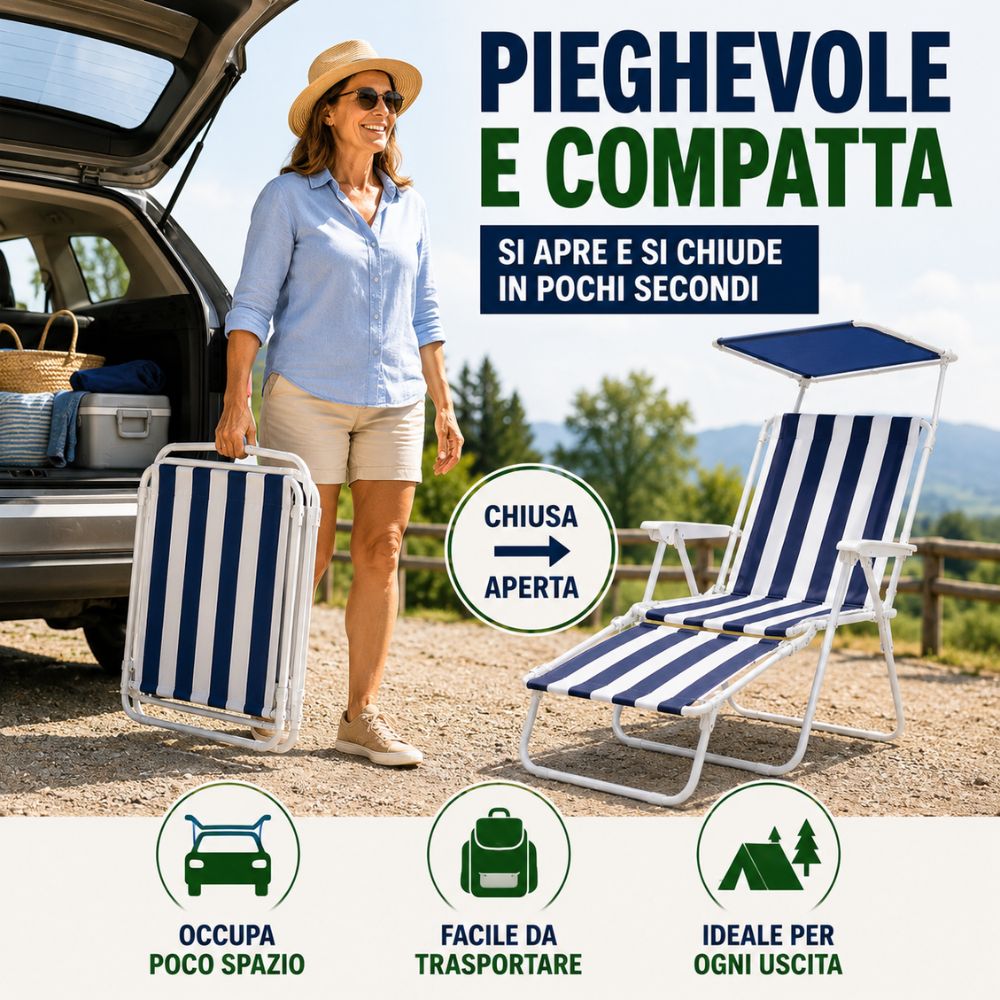 Sedia Reclinabile Pieghevole con Visiera Parasole e Poggiagambe 🏖️☀️