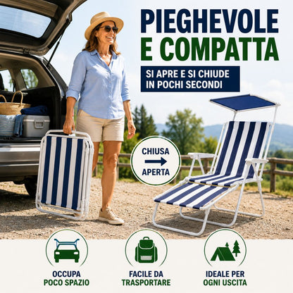 Sedia Reclinabile Pieghevole con Visiera Parasole e Poggiagambe 🏖️☀️