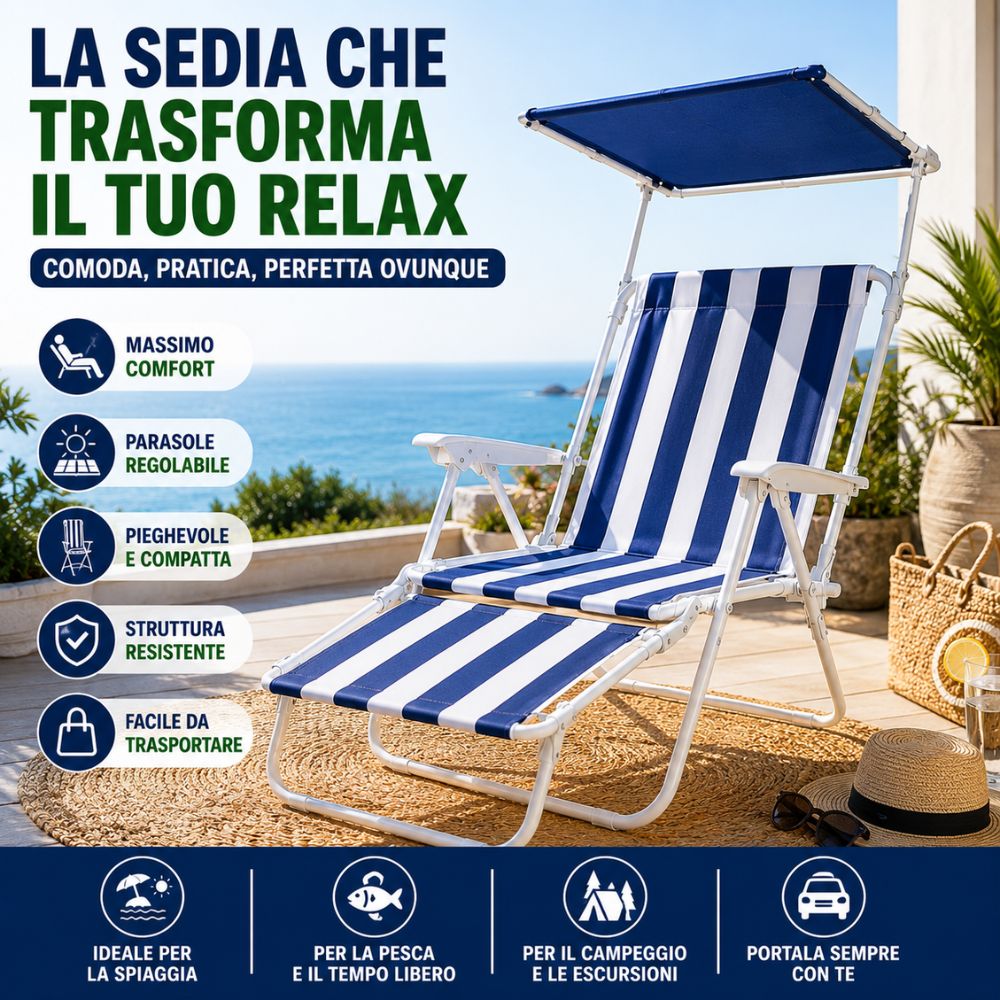 Sedia Reclinabile Pieghevole con Visiera Parasole e Poggiagambe 🏖️☀️
