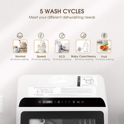 Lavastoviglie portatile da banco – Compatta 5L, 5 programmi, asciugatura ad aria 🍽️✨