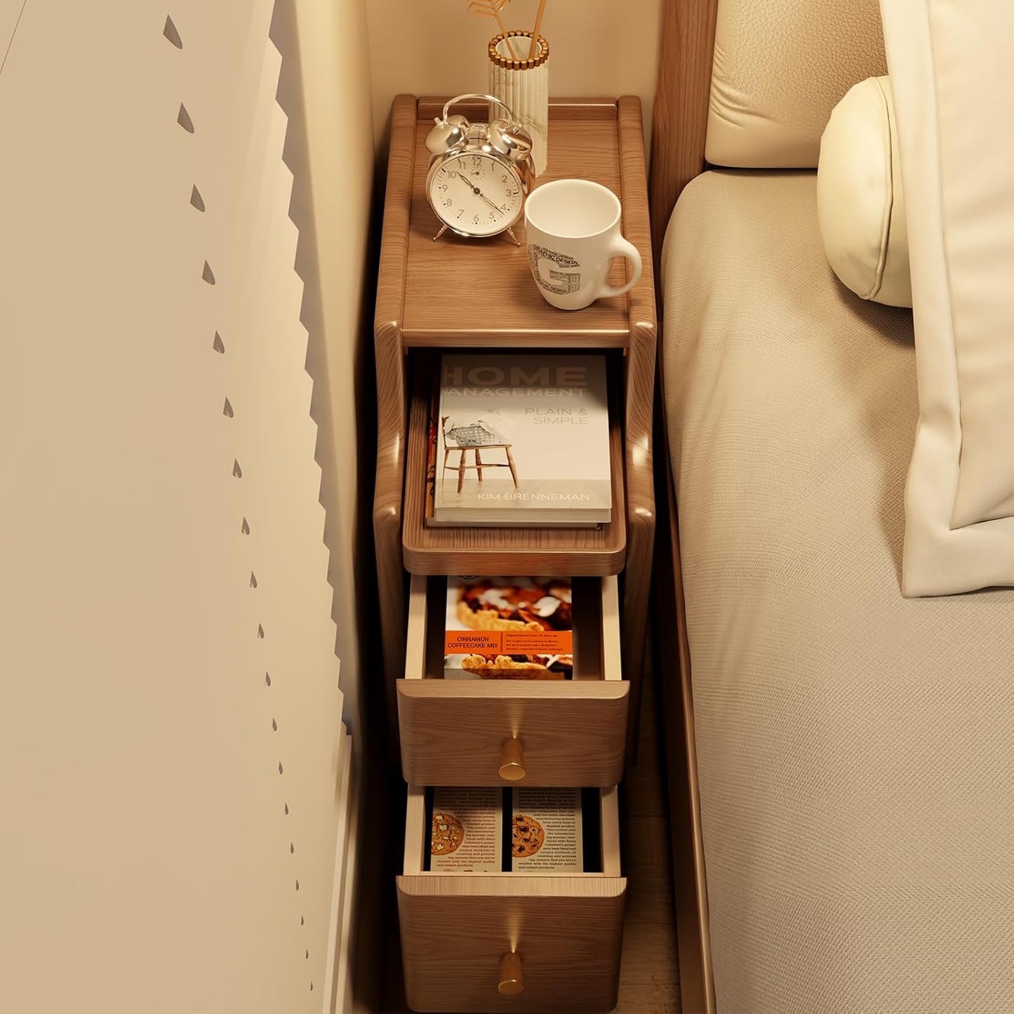 Set di 2 comodini stretti bianchi – Tavolini da letto piccoli in legno con cassetti per camere da letto compatte 🛏️✨