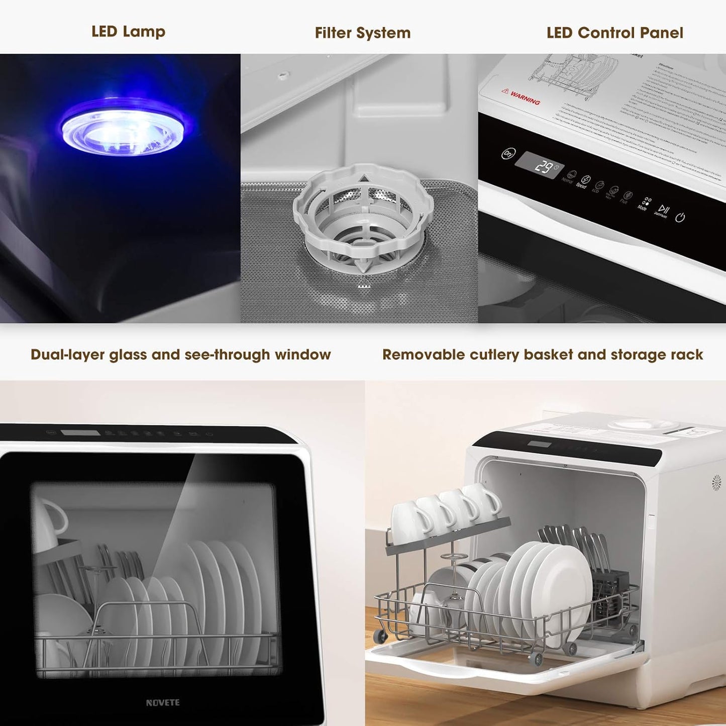 Lavastoviglie portatile da banco – Compatta 5L, 5 programmi, asciugatura ad aria 🍽️✨