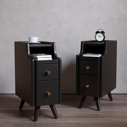 Set di 2 comodini stretti bianchi – Tavolini da letto piccoli in legno con cassetti per camere da letto compatte 🛏️✨