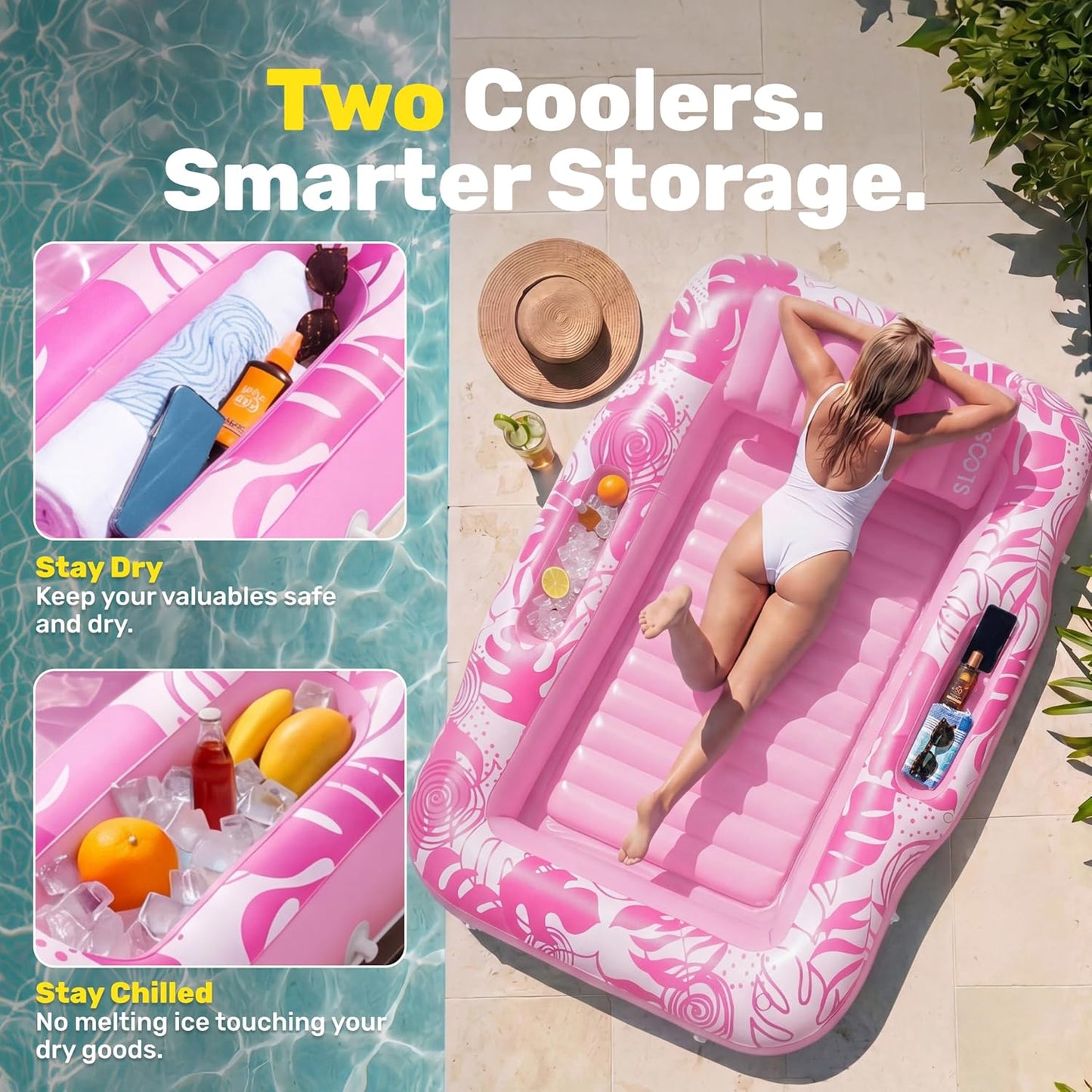 Lettino gonfiabile per abbronzatura con refrigeratore – 6 in 1 (70" x 53") ☀️🏖️