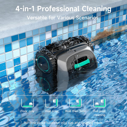 WYBOT Pool Vacuum for Inground Pools, 4-in-1 Cordless Robotic Pool Cleaner for Above Ground Pools, Triple-Motor up to 1,614 Sq.ft, Wall & Waterline Cleaning, WiFi & Bluetooth (Grey)