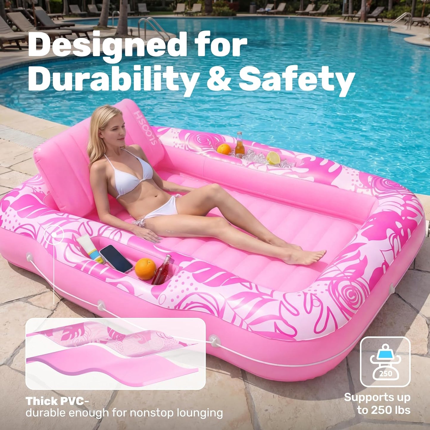 Lettino gonfiabile per abbronzatura con refrigeratore – 6 in 1 (70" x 53") ☀️🏖️