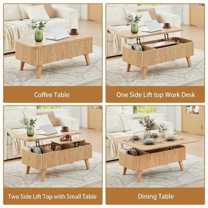3 in 1 Convertible Fluted Lift Top Coffee Table with Storage