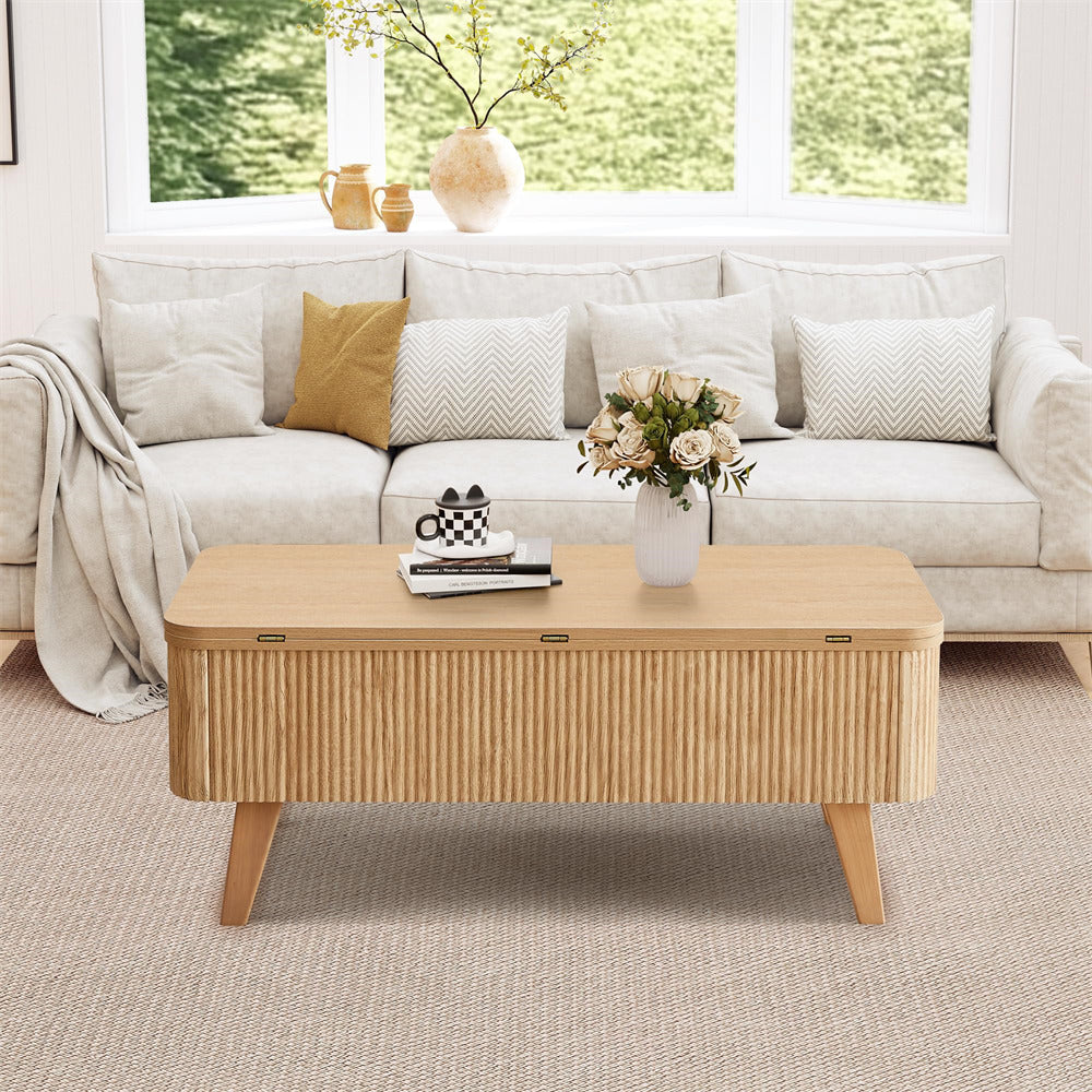 3 in 1 Convertible Fluted Lift Top Coffee Table with Storage
