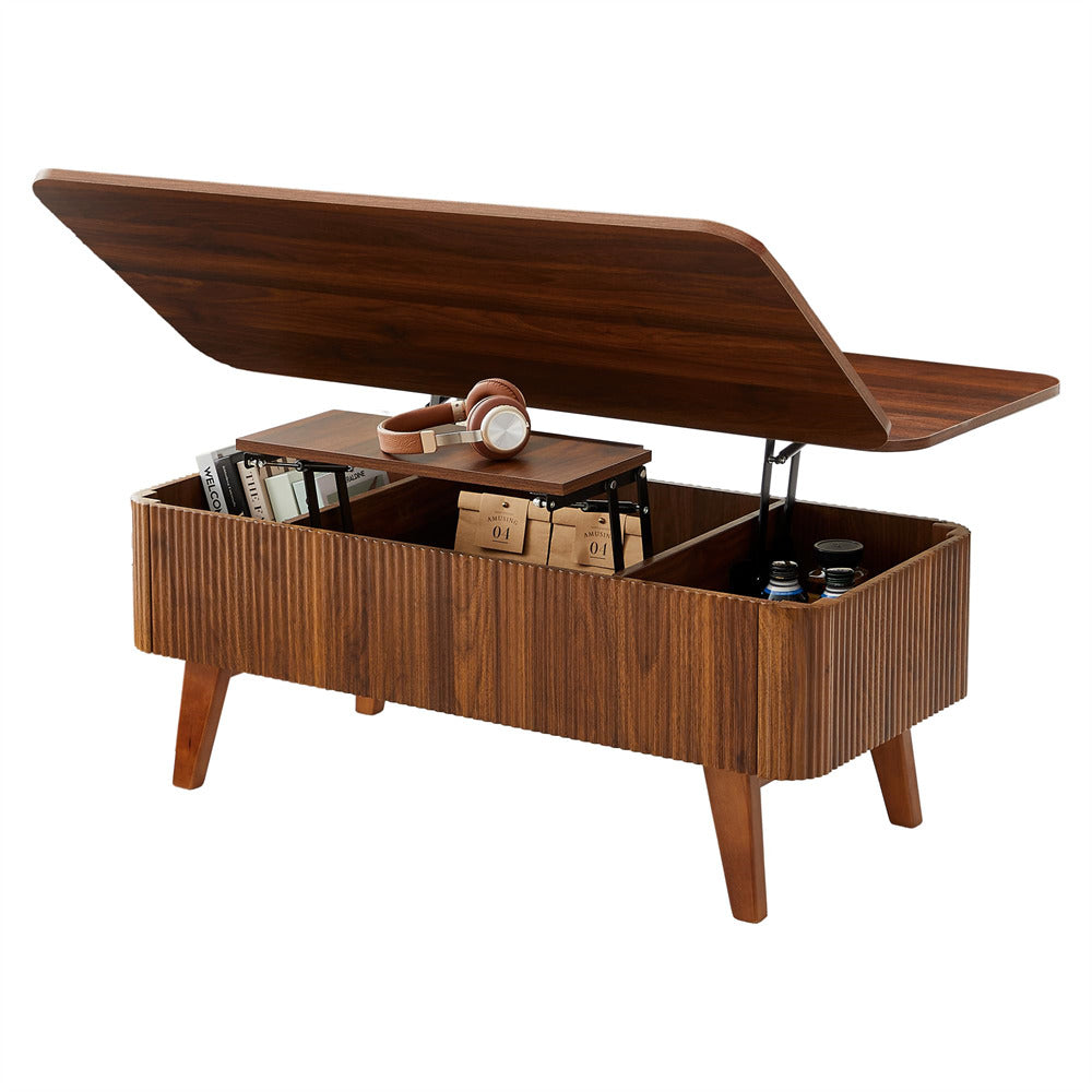 3 in 1 Convertible Fluted Lift Top Coffee Table with Storage