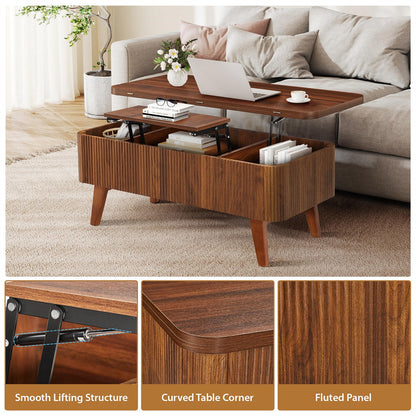 3 in 1 Convertible Fluted Lift Top Coffee Table with Storage